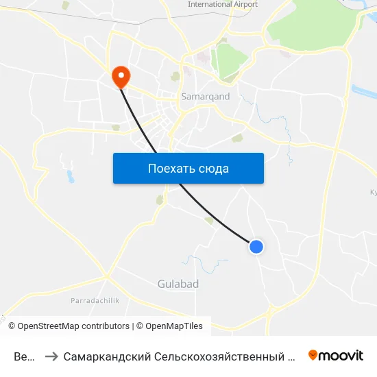 Bekat to Самаркандский Сельскохозяйственный Институт map