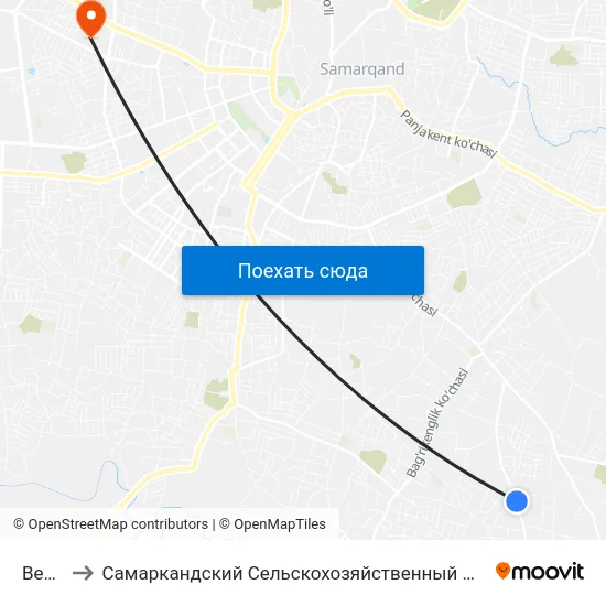 Bekat to Самаркандский Сельскохозяйственный Институт map