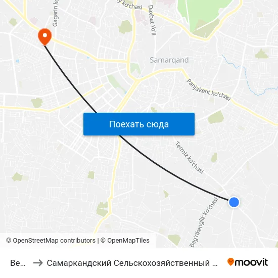 Bekat to Самаркандский Сельскохозяйственный Институт map