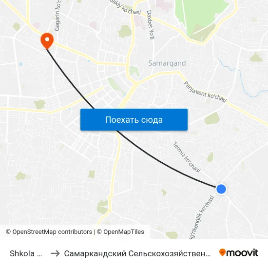 Shkola Nº 21 to Самаркандский Сельскохозяйственный Институт map