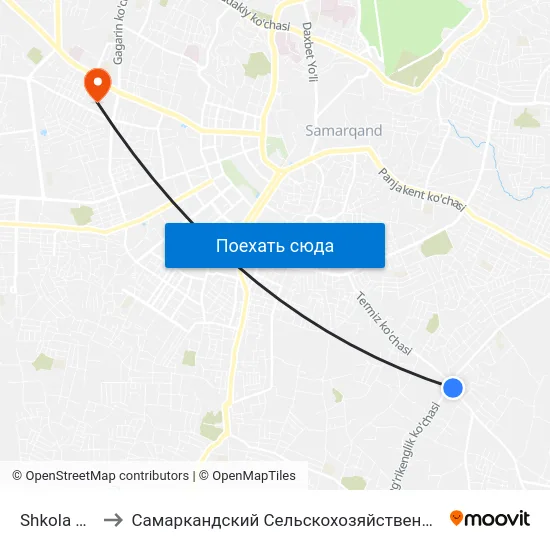 Shkola Nº 21 to Самаркандский Сельскохозяйственный Институт map