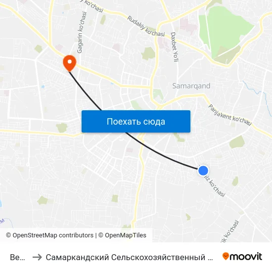 Bekat to Самаркандский Сельскохозяйственный Институт map