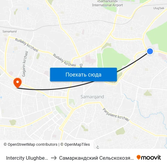 Intercity Ulughbek Bus Station to Самаркандский Сельскохозяйственный Институт map