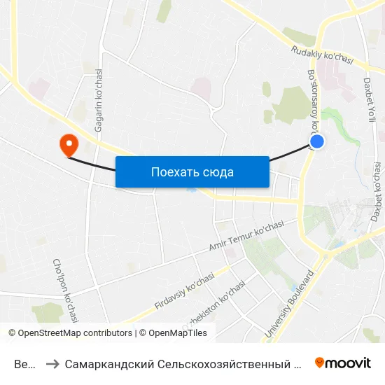 Bekat to Самаркандский Сельскохозяйственный Институт map