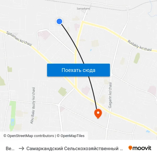 Bekat to Самаркандский Сельскохозяйственный Институт map