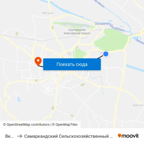 Bekat to Самаркандский Сельскохозяйственный Институт map