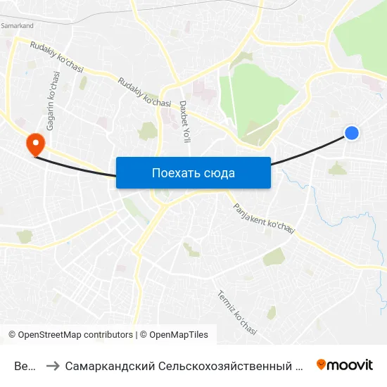Bekat to Самаркандский Сельскохозяйственный Институт map