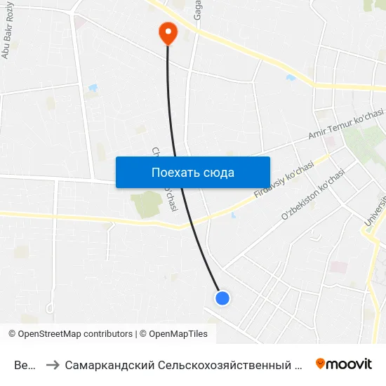 Bekat to Самаркандский Сельскохозяйственный Институт map