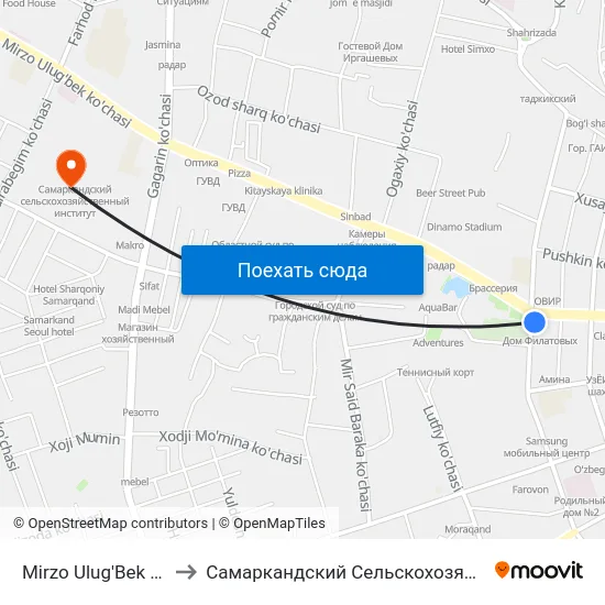 Mirzo Ulug'Bek Ko'Chasi, 48 to Самаркандский Сельскохозяйственный Институт map