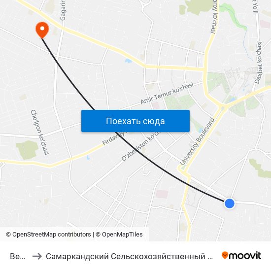 Bekat to Самаркандский Сельскохозяйственный Институт map