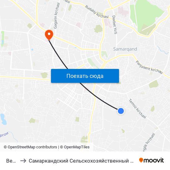 Bekat to Самаркандский Сельскохозяйственный Институт map