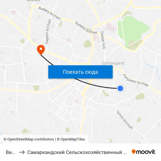 Bekat to Самаркандский Сельскохозяйственный Институт map