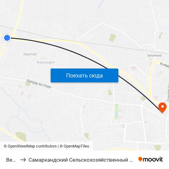 Bekat to Самаркандский Сельскохозяйственный Институт map