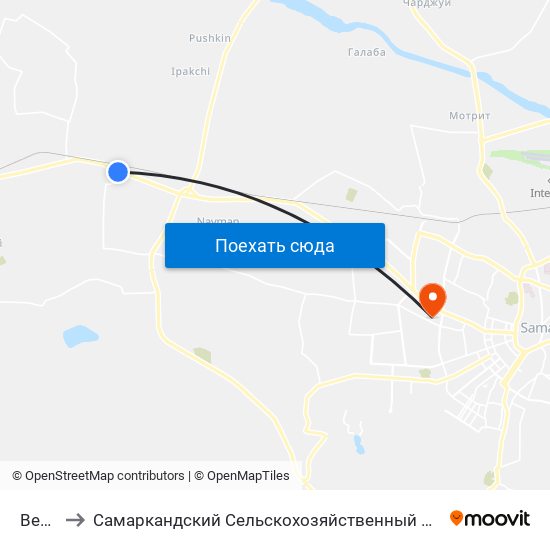Bekat to Самаркандский Сельскохозяйственный Институт map