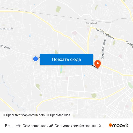 Bekat to Самаркандский Сельскохозяйственный Институт map