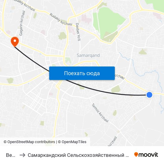 Bekat to Самаркандский Сельскохозяйственный Институт map