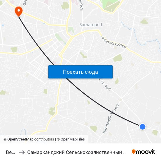 Bekat to Самаркандский Сельскохозяйственный Институт map