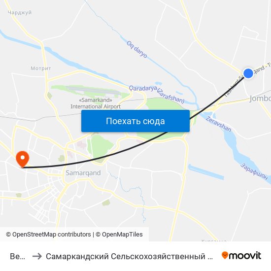 Bekat to Самаркандский Сельскохозяйственный Институт map