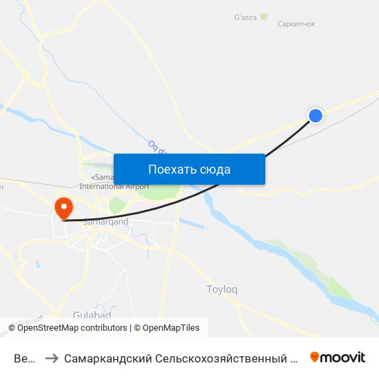 Bekat to Самаркандский Сельскохозяйственный Институт map