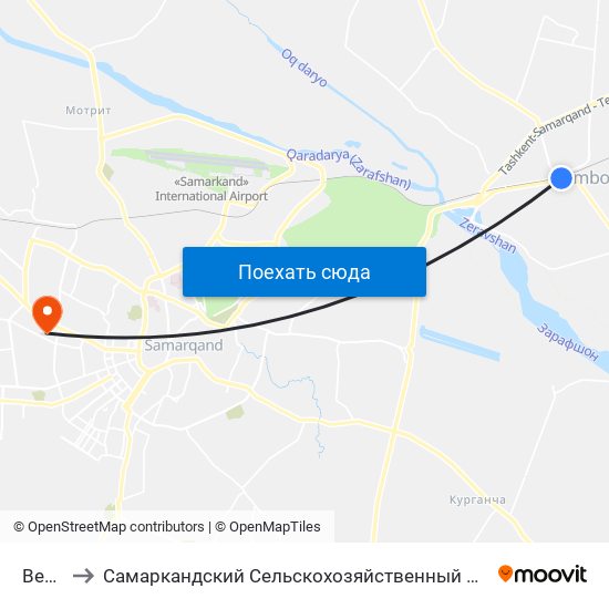 Bekat to Самаркандский Сельскохозяйственный Институт map