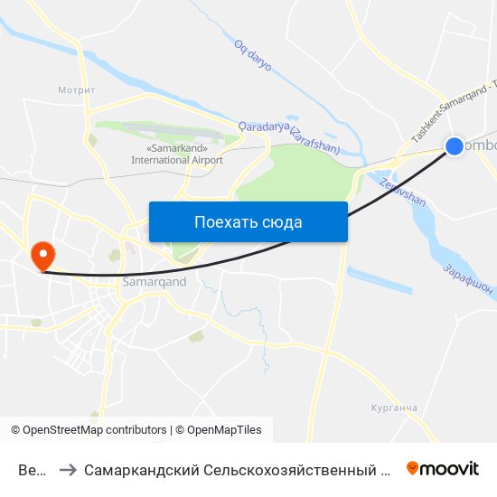 Bekat to Самаркандский Сельскохозяйственный Институт map