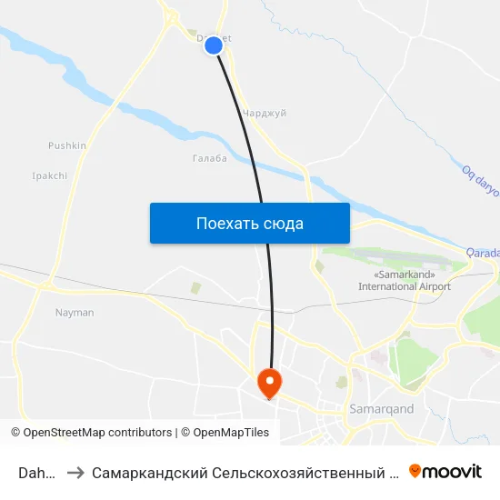 Dahbet to Самаркандский Сельскохозяйственный Институт map