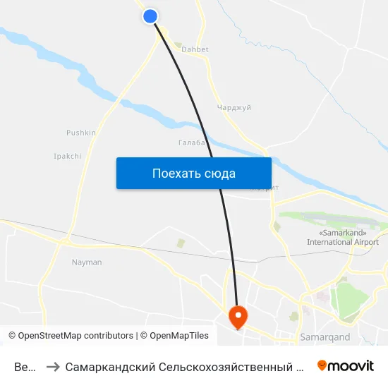 Bekat to Самаркандский Сельскохозяйственный Институт map