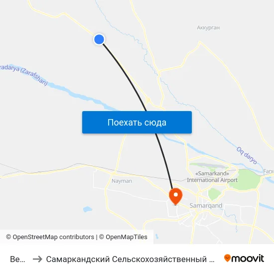 Bekat to Самаркандский Сельскохозяйственный Институт map