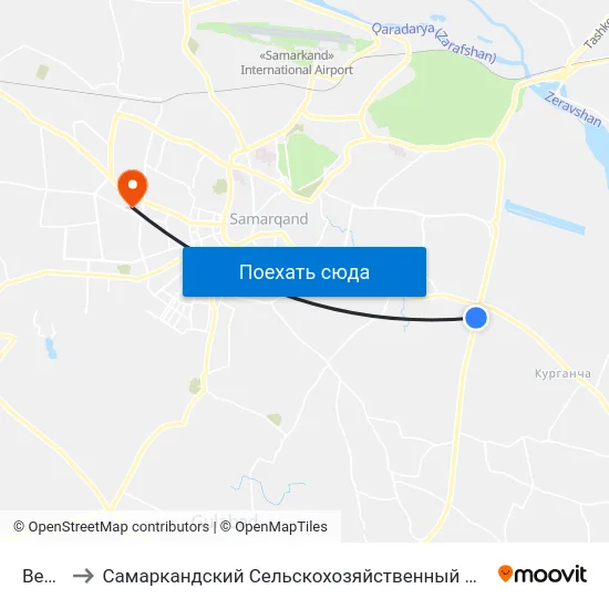 Bekat to Самаркандский Сельскохозяйственный Институт map