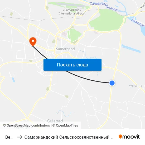 Bekat to Самаркандский Сельскохозяйственный Институт map