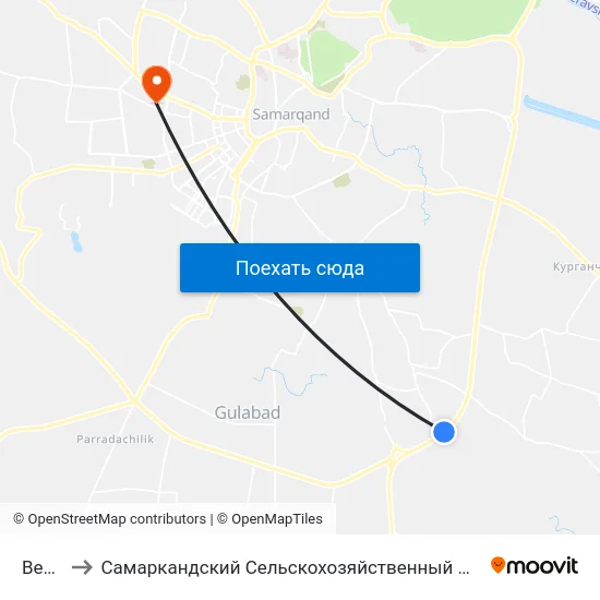 Bekat to Самаркандский Сельскохозяйственный Институт map