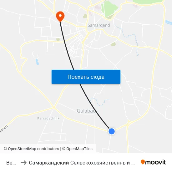 Bekat to Самаркандский Сельскохозяйственный Институт map