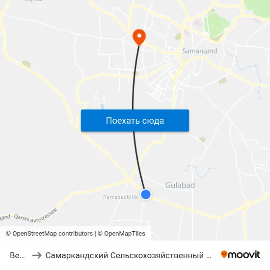 Bekat to Самаркандский Сельскохозяйственный Институт map