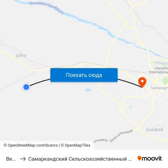 Bekat to Самаркандский Сельскохозяйственный Институт map