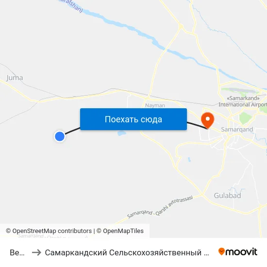 Bekat to Самаркандский Сельскохозяйственный Институт map