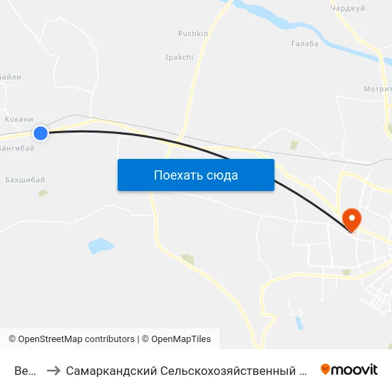 Bekat to Самаркандский Сельскохозяйственный Институт map