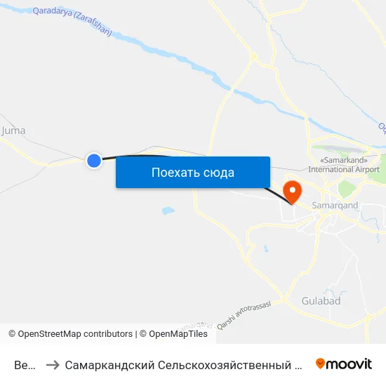 Bekat to Самаркандский Сельскохозяйственный Институт map