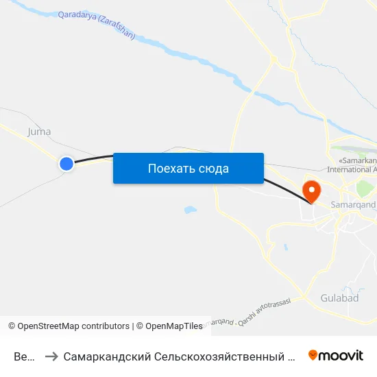 Bekat to Самаркандский Сельскохозяйственный Институт map