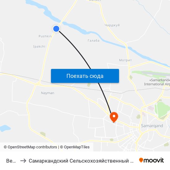 Bekat to Самаркандский Сельскохозяйственный Институт map