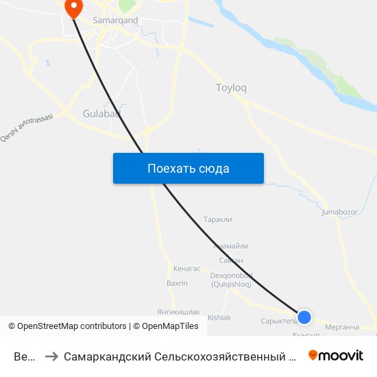 Bekat to Самаркандский Сельскохозяйственный Институт map