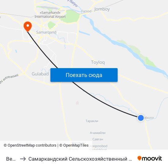 Bekat to Самаркандский Сельскохозяйственный Институт map