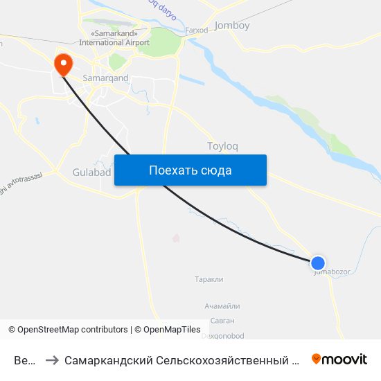 Bekat to Самаркандский Сельскохозяйственный Институт map