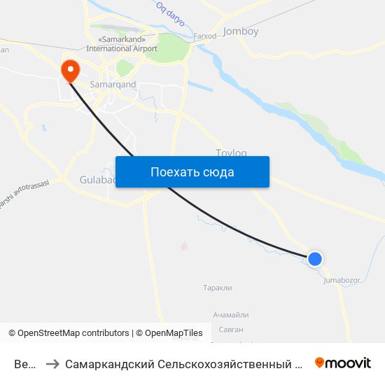 Bekat to Самаркандский Сельскохозяйственный Институт map