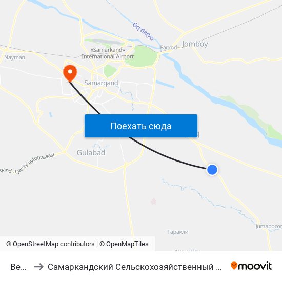 Bekat to Самаркандский Сельскохозяйственный Институт map