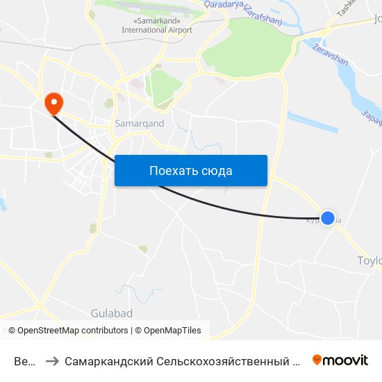 Bekat to Самаркандский Сельскохозяйственный Институт map