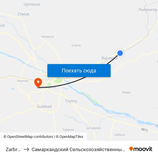 Zarbrdor to Самаркандский Сельскохозяйственный Институт map
