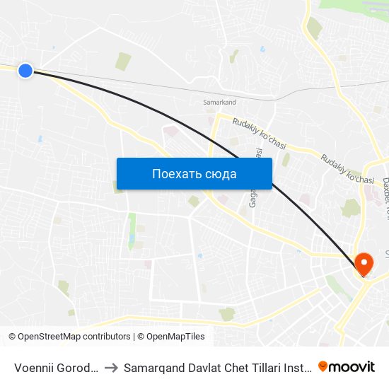 Voennii Gorodok to Samarqand Davlat Chet Tillari Instituti map