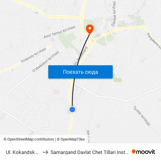Ul. Kokandskaya to Samarqand Davlat Chet Tillari Instituti map