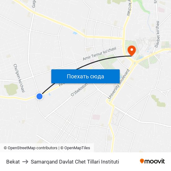 Bekat to Samarqand Davlat Chet Tillari Instituti map