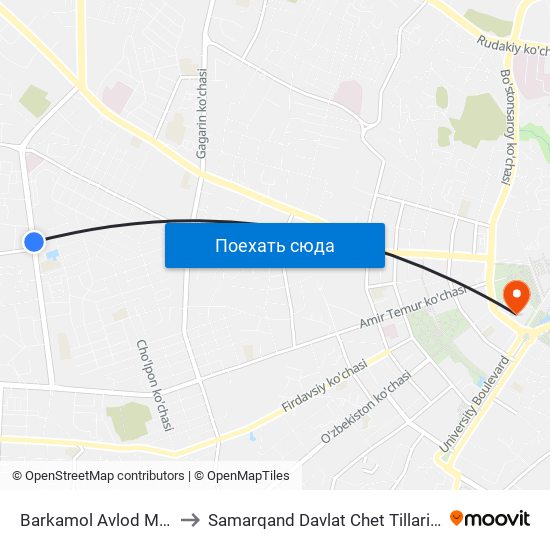 Barkamol Avlod Markasi to Samarqand Davlat Chet Tillari Instituti map